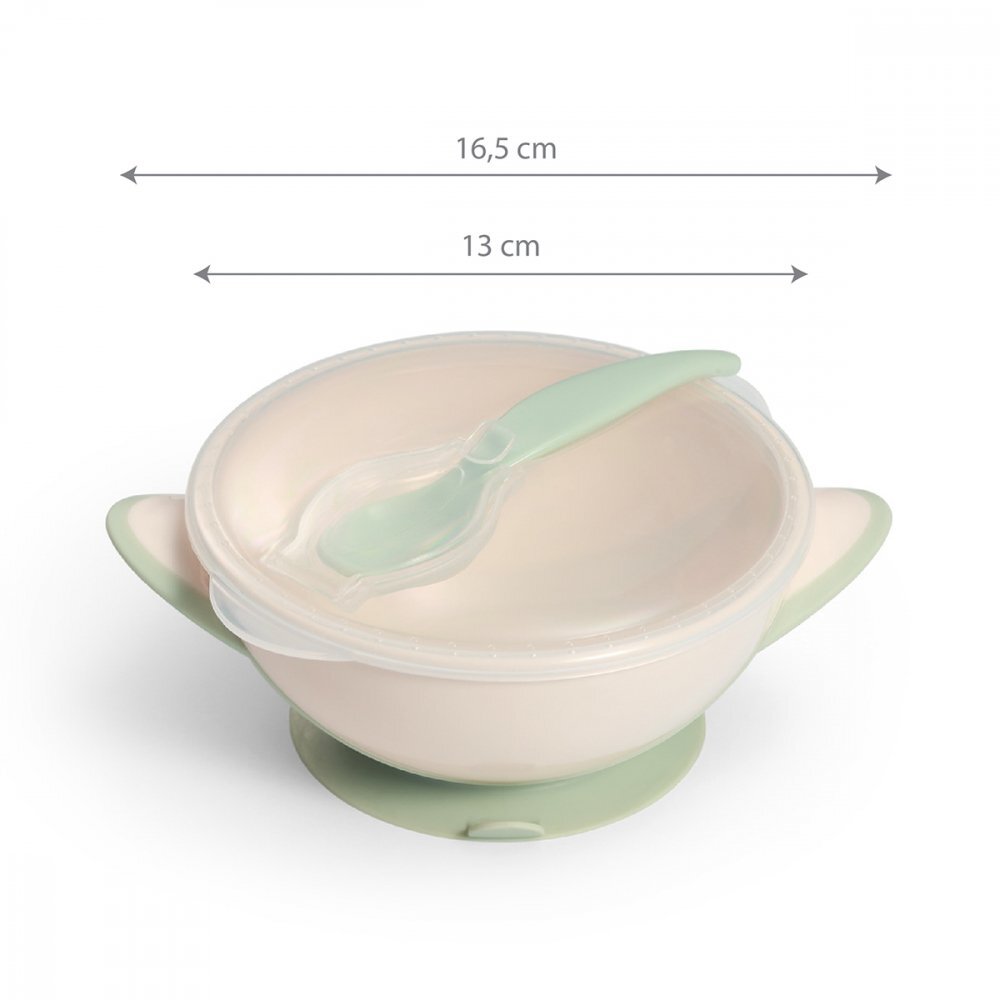 BABYONO Castron cu ventuza si lingura Baby Ono Verde deschis