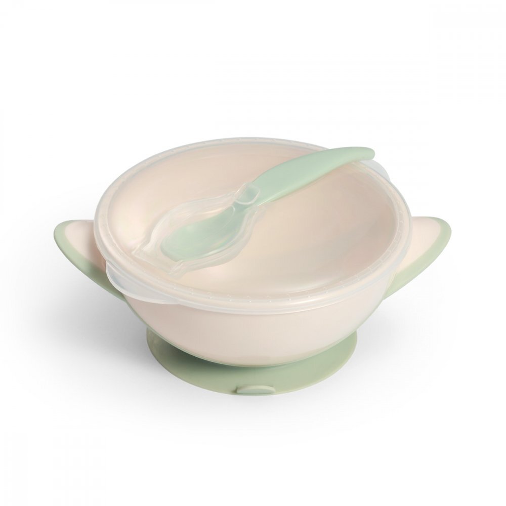BABYONO Castron cu ventuza si lingura Baby Ono Verde deschis