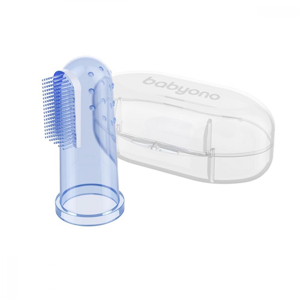 BABYONO Degetar din silicon Baby Ono albastru pentru masarea gingiilor