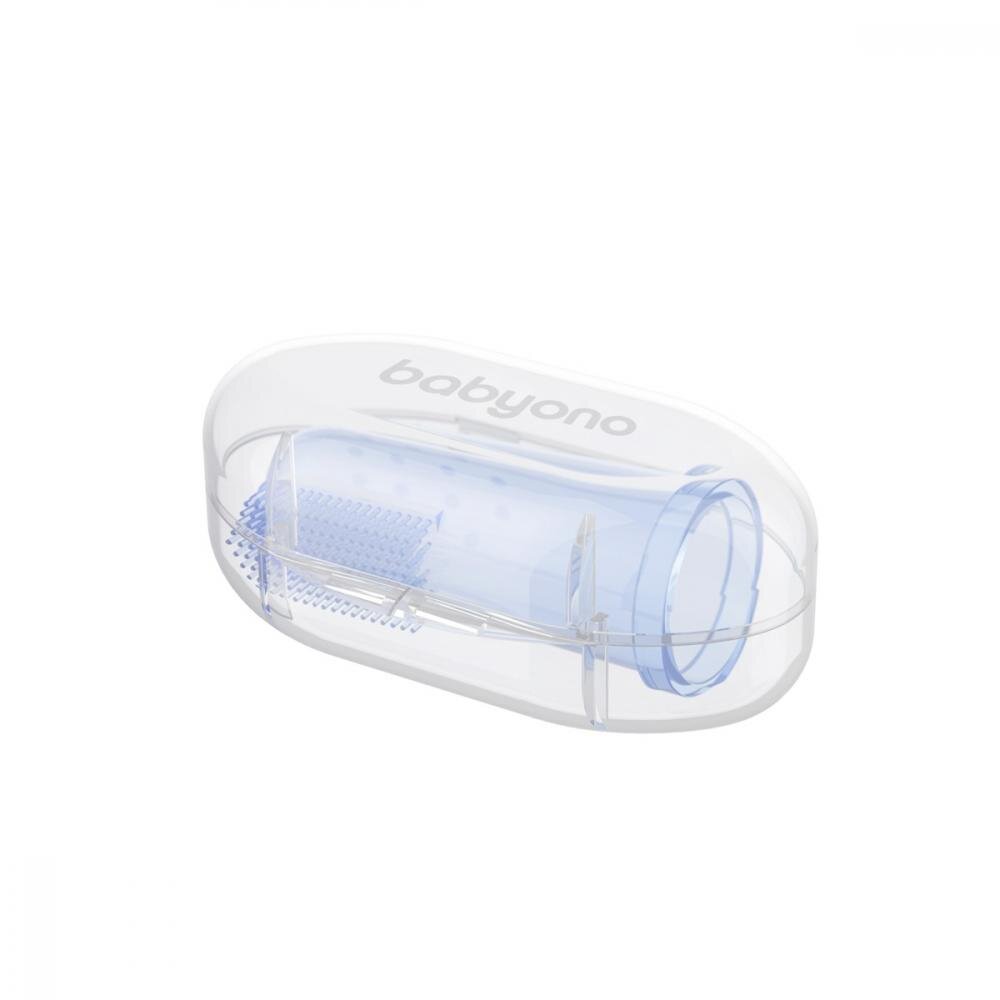 BABYONO Degetar din silicon Baby Ono albastru pentru masarea gingiilor