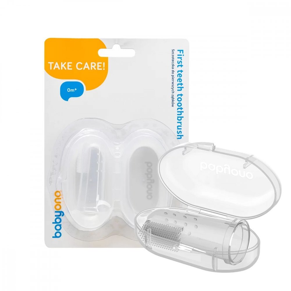 BABYONO Degetar din silicon Baby Ono pentru masarea gingiilor Transparent