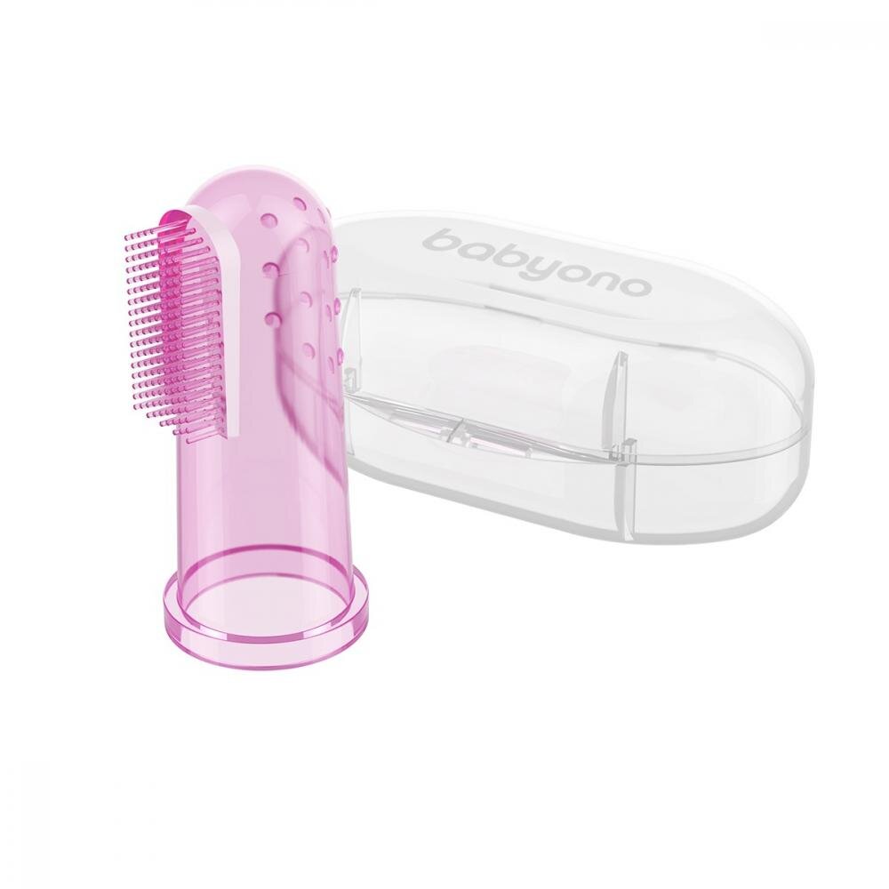 BABYONO Degetar din silicon Baby Ono roz pentru masarea gingiilor