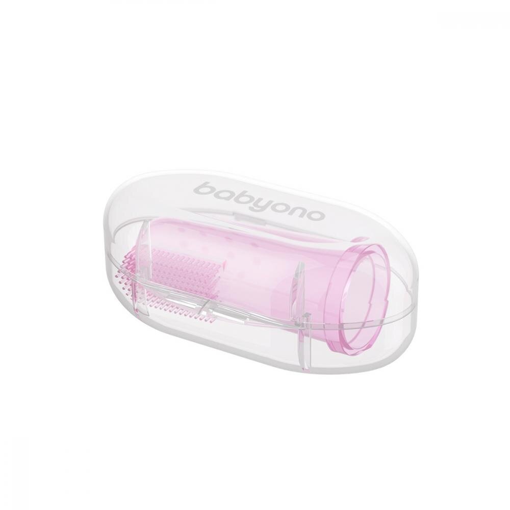 BABYONO Degetar din silicon Baby Ono roz pentru masarea gingiilor