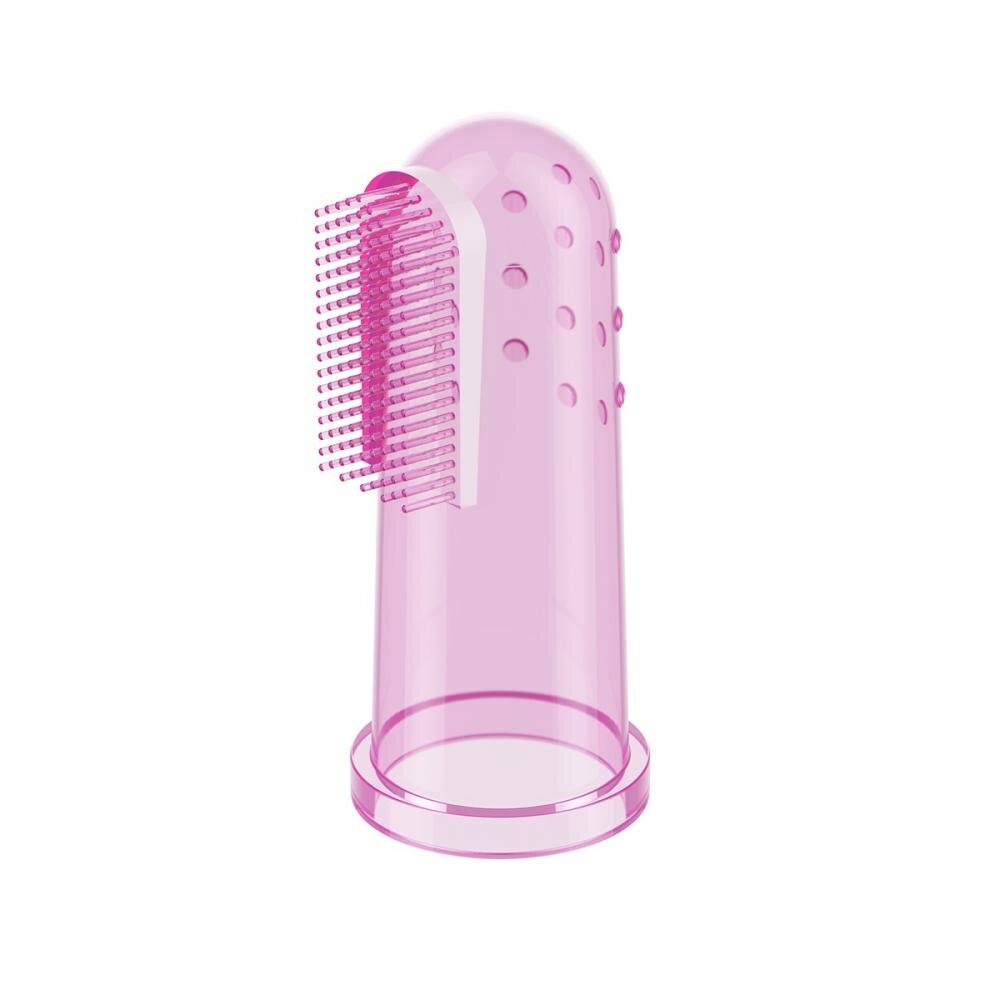 BABYONO Degetar din silicon Baby Ono roz pentru masarea gingiilor