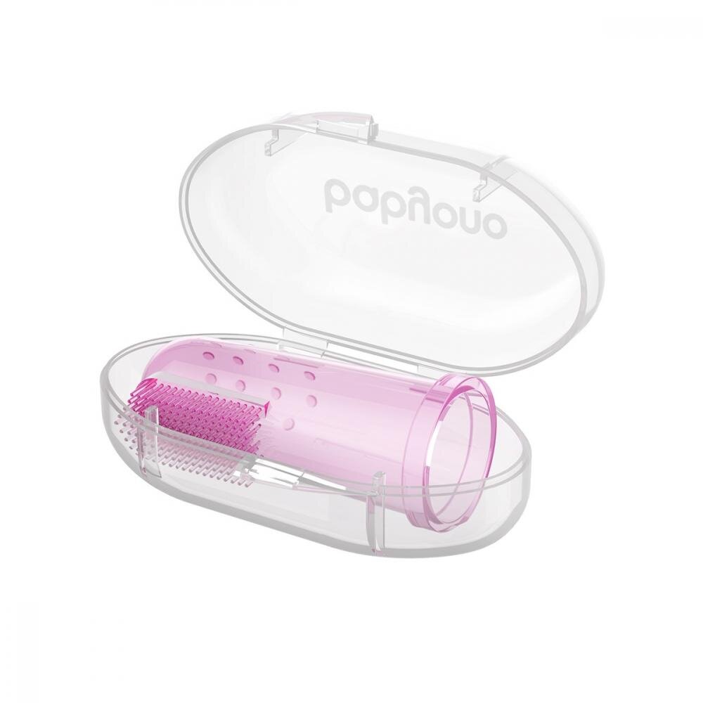 BABYONO Degetar din silicon Baby Ono roz pentru masarea gingiilor