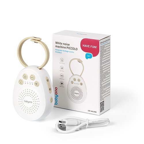 BABYONO Dispozitiv portabil cu sunete albe pentru copii Piccolo cu 20 sunete linistitoare volum reglabil cronometru integrat maner flexibil cu fixare autonomie pana la 108 ore dimensiune 76x58x3 cm