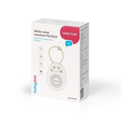 BABYONO Dispozitiv portabil cu sunete albe pentru copii Piccolo cu 20 sunete linistitoare volum reglabil cronometru integrat maner flexibil cu fixare autonomie pana la 108 ore dimensiune 76x58x3 cm