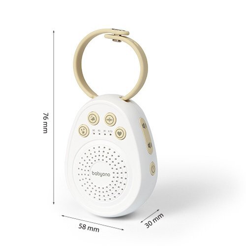 BABYONO Dispozitiv portabil cu sunete albe pentru copii Piccolo cu 20 sunete linistitoare volum reglabil cronometru integrat maner flexibil cu fixare autonomie pana la 108 ore dimensiune 76x58x3 cm