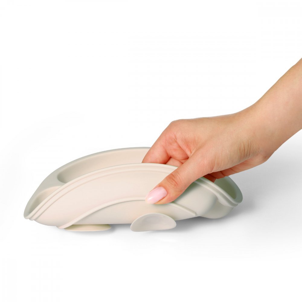 BABYONO Farfurie din silicon cu ventuza pentru copii crem