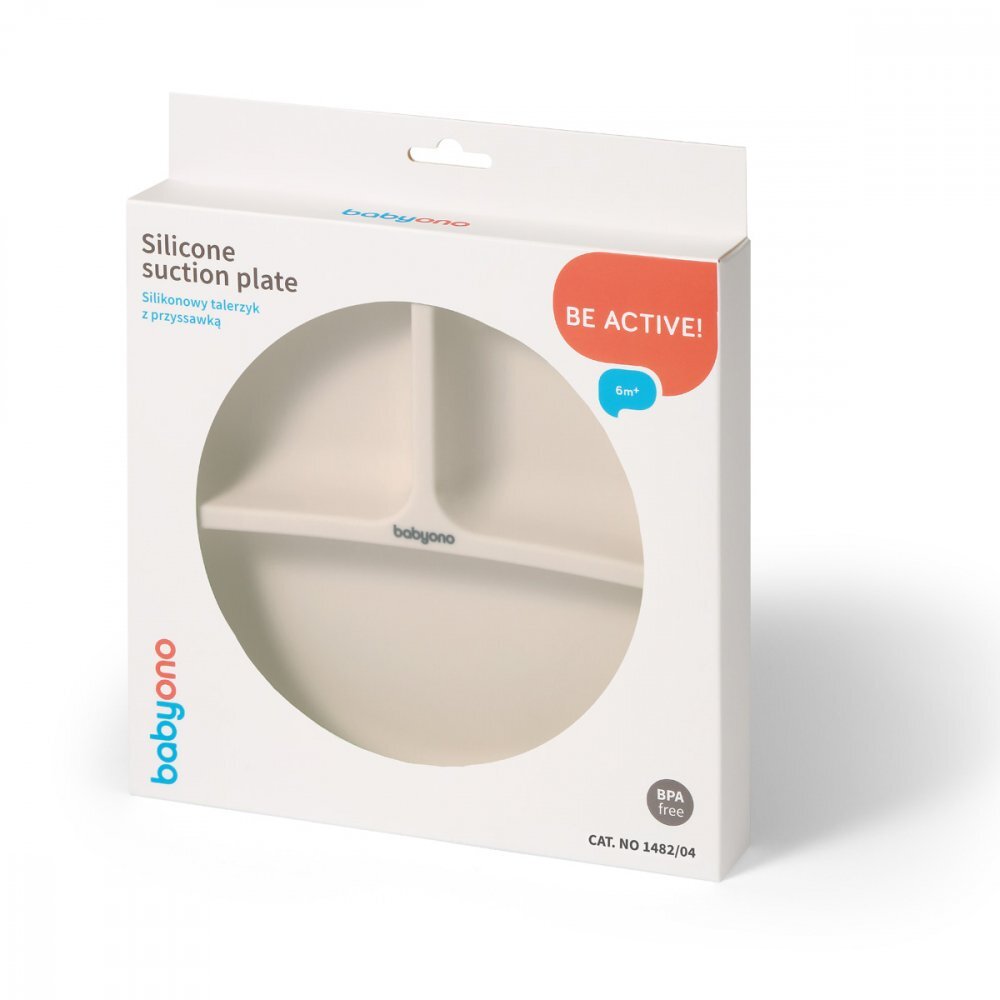 BABYONO Farfurie din silicon cu ventuza pentru copii crem