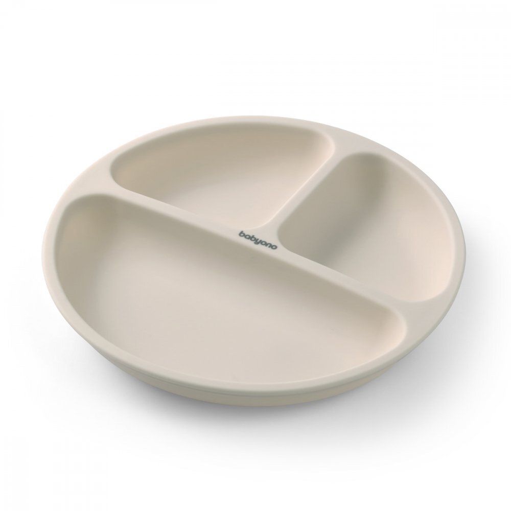 BABYONO Farfurie din silicon cu ventuza pentru copii crem