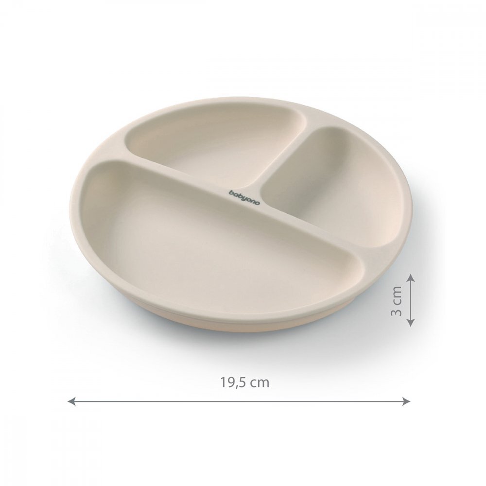 BABYONO Farfurie din silicon cu ventuza pentru copii crem