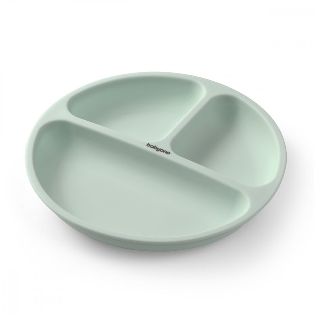 BABYONO Farfurie din silicon cu ventuza pentru copii verde