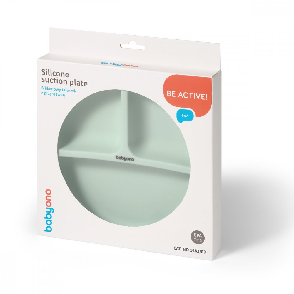 BABYONO Farfurie din silicon cu ventuza pentru copii verde