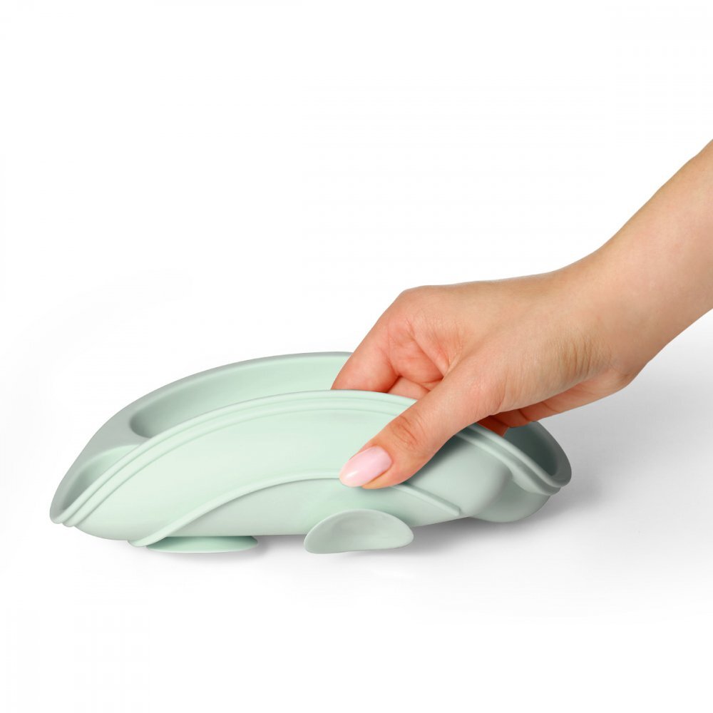 BABYONO Farfurie din silicon cu ventuza pentru copii verde