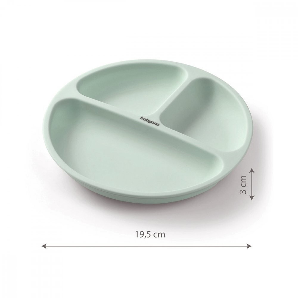 BABYONO Farfurie din silicon cu ventuza pentru copii verde