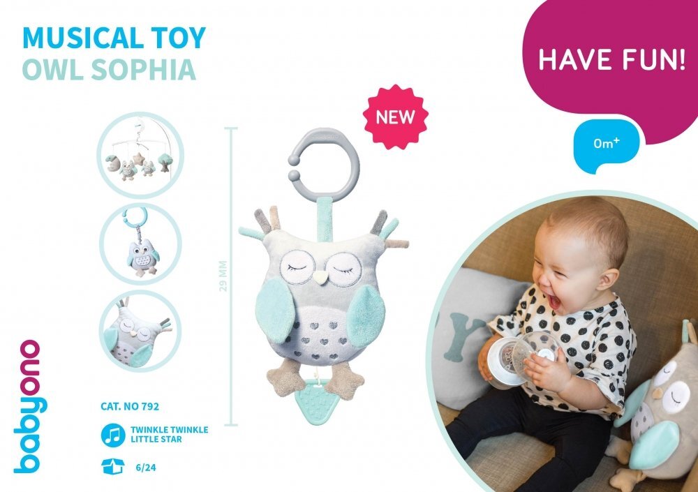 BABYONO Jucarie muzicala Baby Ono pentru carucior Bufnita Sofia