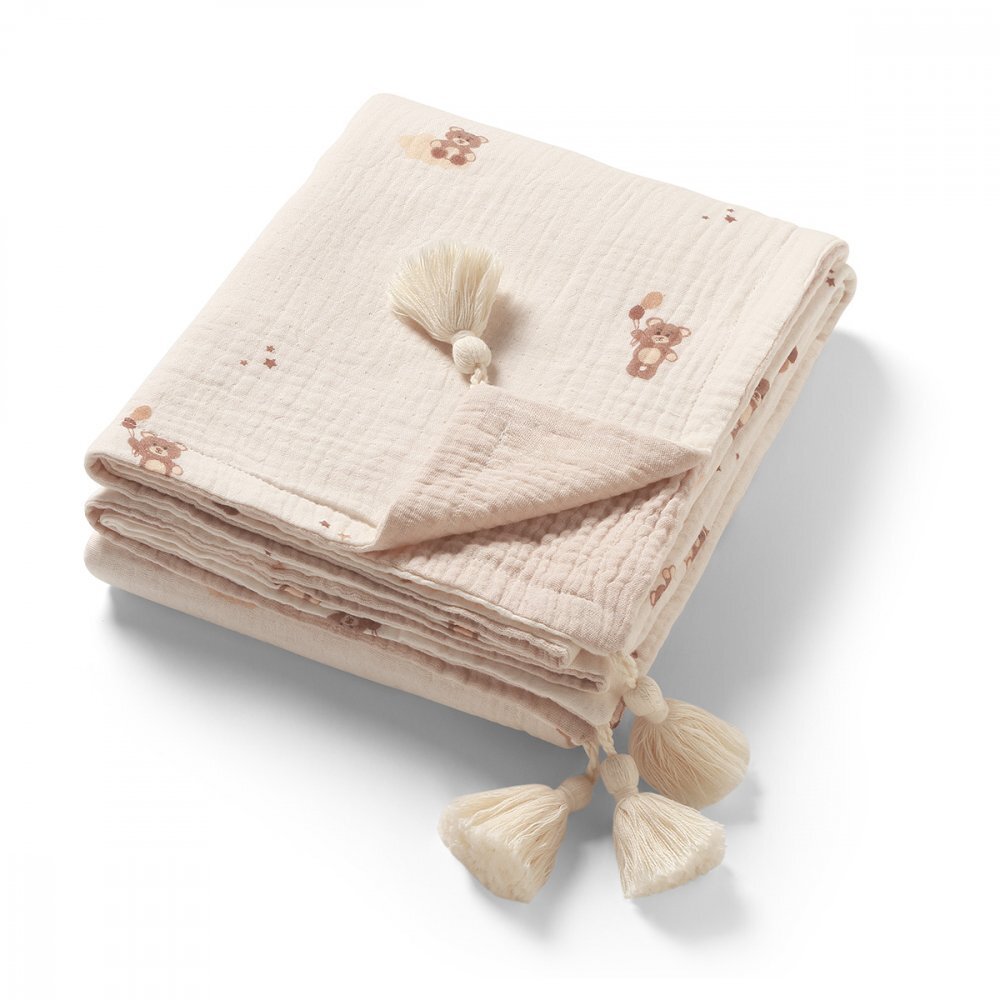 BABYONO Paturica din muselina premium pentru bebelusi Crem 75x100 cm bumbac natural 4 straturi model delicat