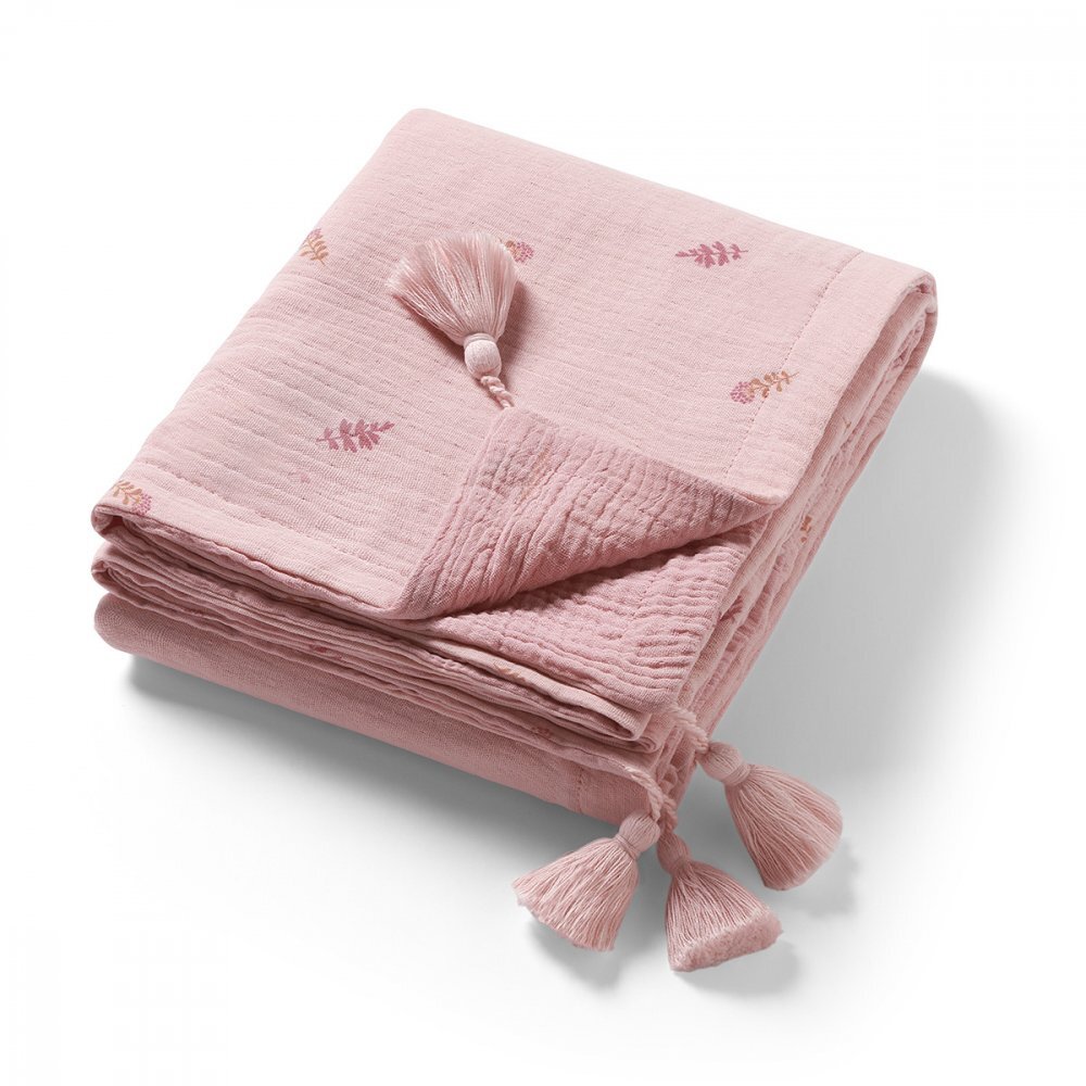 BABYONO Paturica din muselina premium pentru bebelusi Roz 75x100 cm bumbac natural 4 straturi model delicat