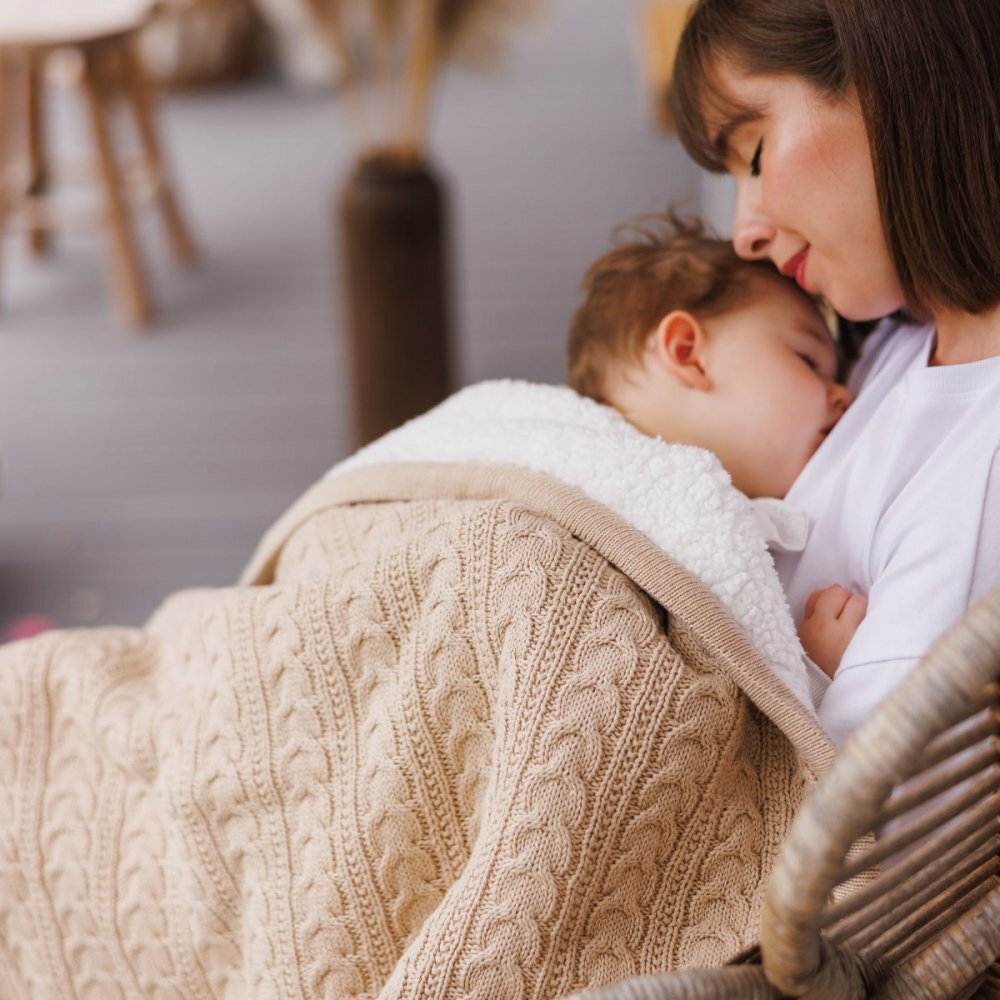 BABYONO Paturica pentru copii Bej din bumbac cu polar 75x100 cm