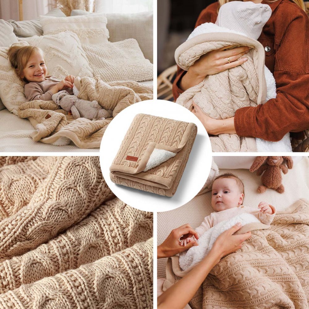BABYONO Paturica pentru copii Bej din bumbac cu polar 75x100 cm