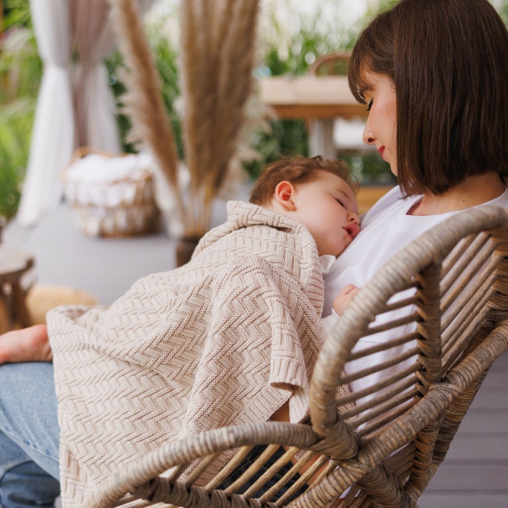 BABYONO Paturica pentru copii Bej tricotata din bumbac organic 100x75 cm