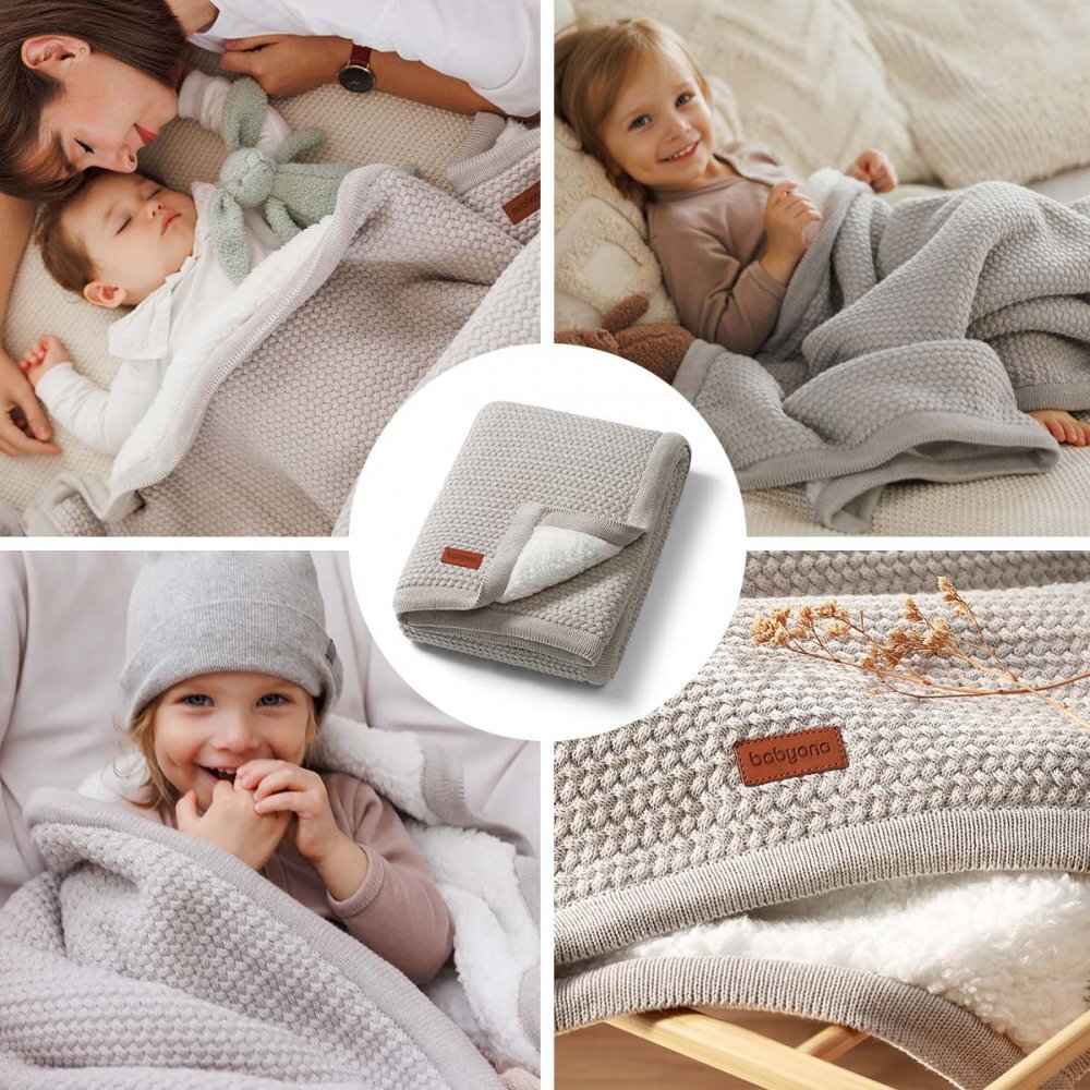 BABYONO Paturica pentru copii Gri din bumbac cu polar 75x100 cm