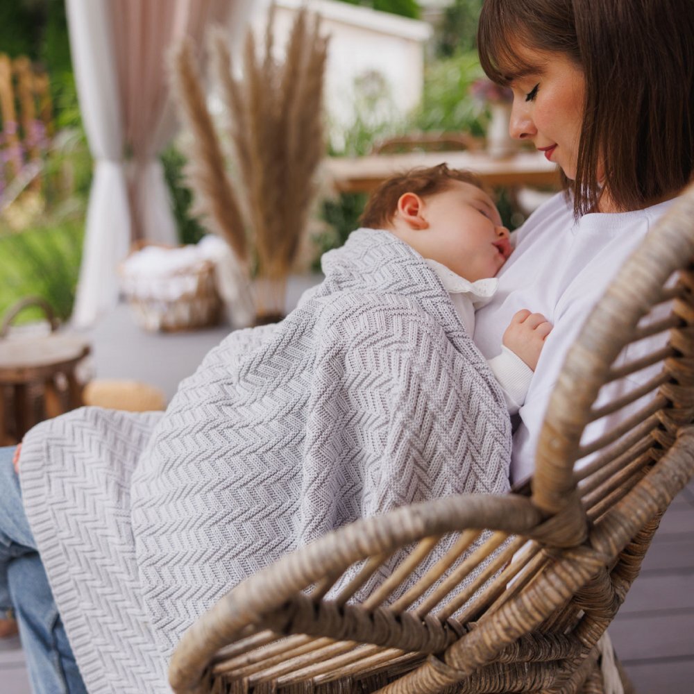 BABYONO Paturica pentru copii Gri tricotata din bumbac organic 100x75 cm