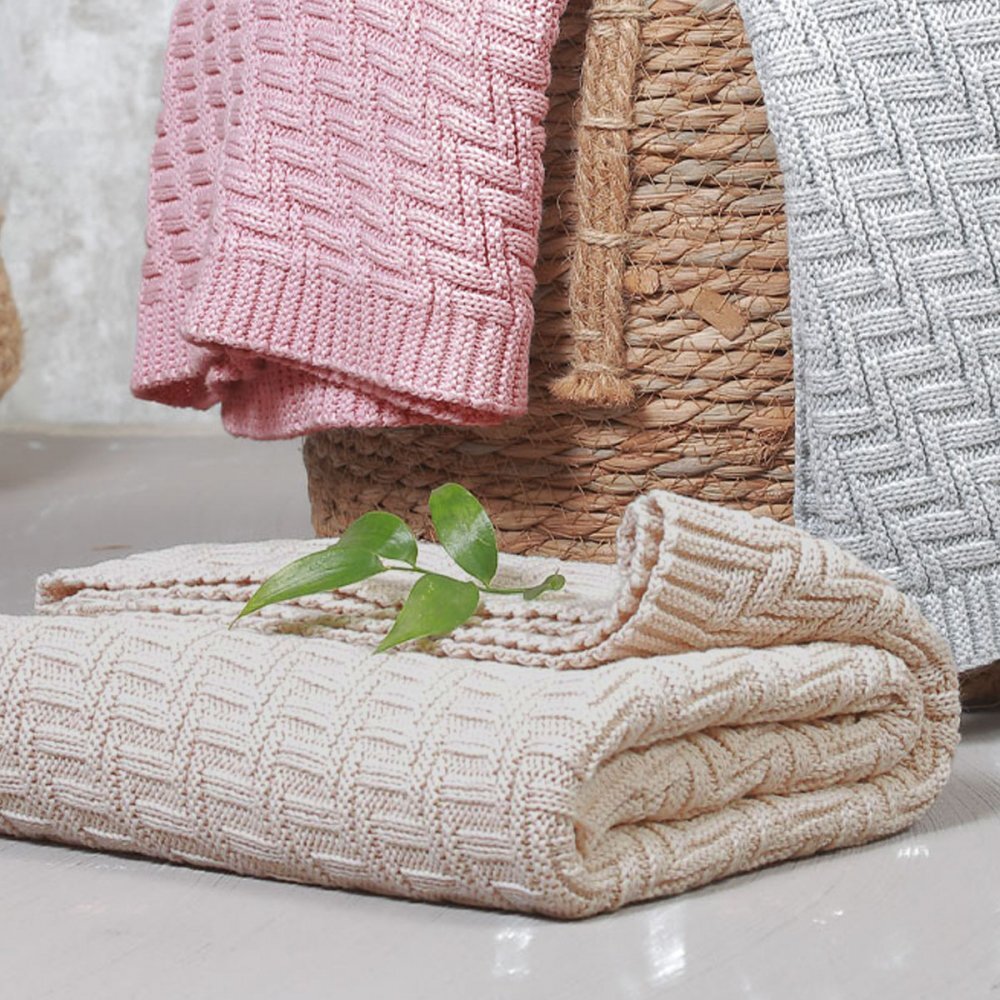 BABYONO Paturica pentru copii Roz tricotata din bumbac organic 100x75 cm