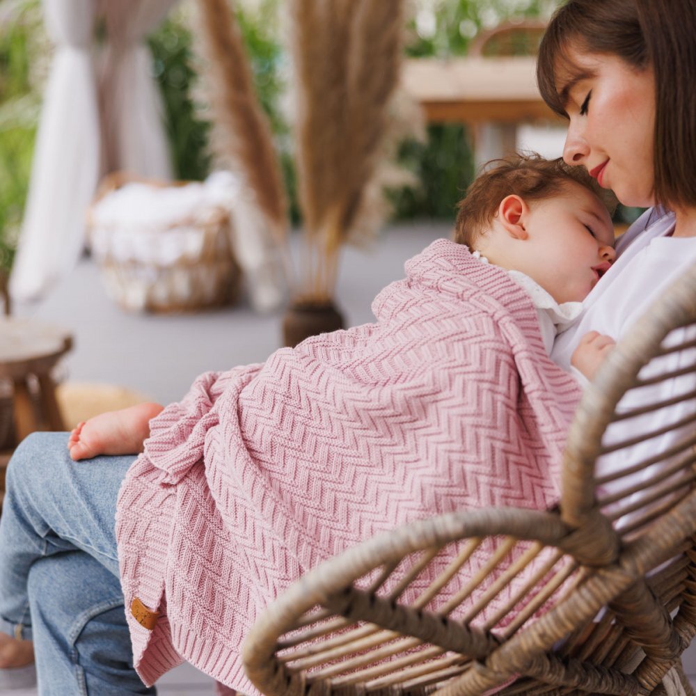 BABYONO Paturica pentru copii Roz tricotata din bumbac organic 100x75 cm