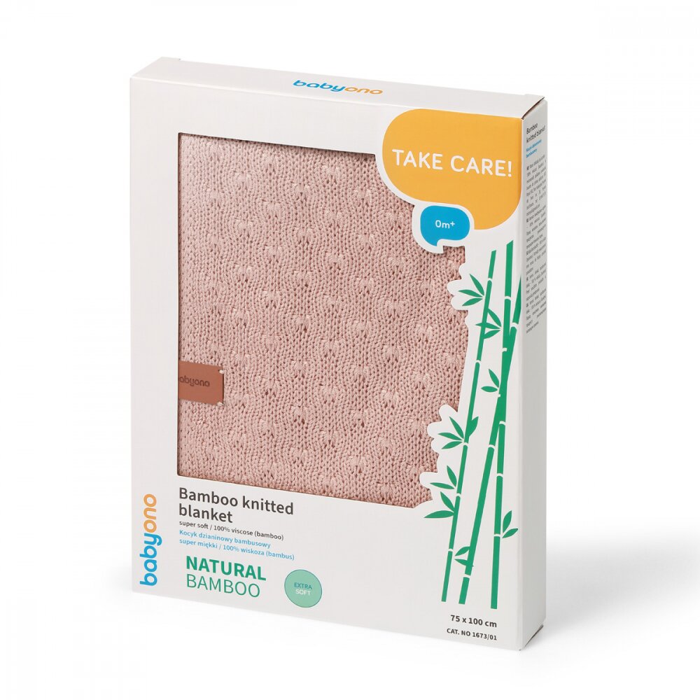BABYONO Paturica tricotata 167301 din fibre de bambus roz 75x100 cm