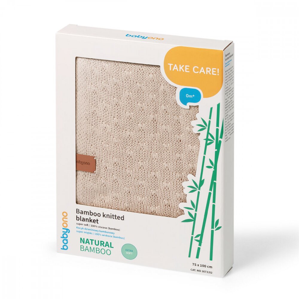 BABYONO Paturica tricotata 167302 din fibre de bambus bej 75x100 cm