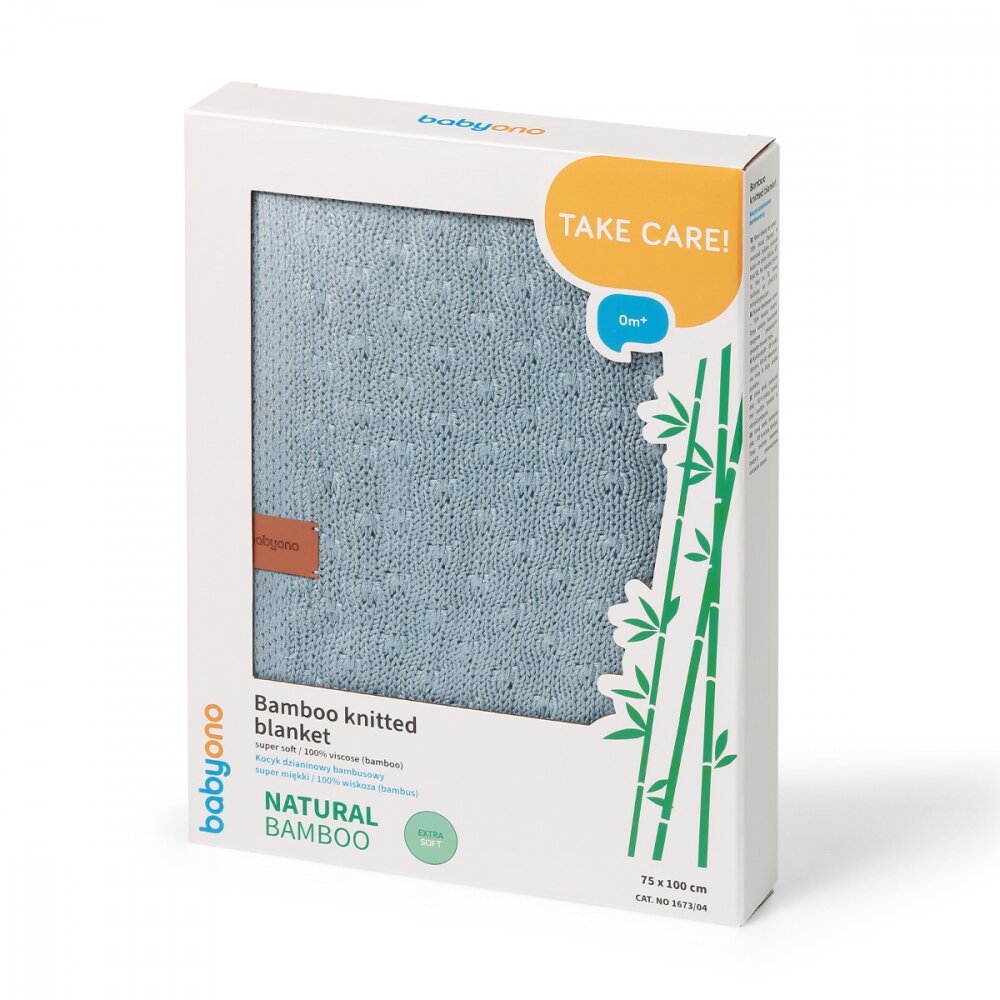 BABYONO Paturica tricotata 167304 din fibre de bambus albastru 75x100 cm