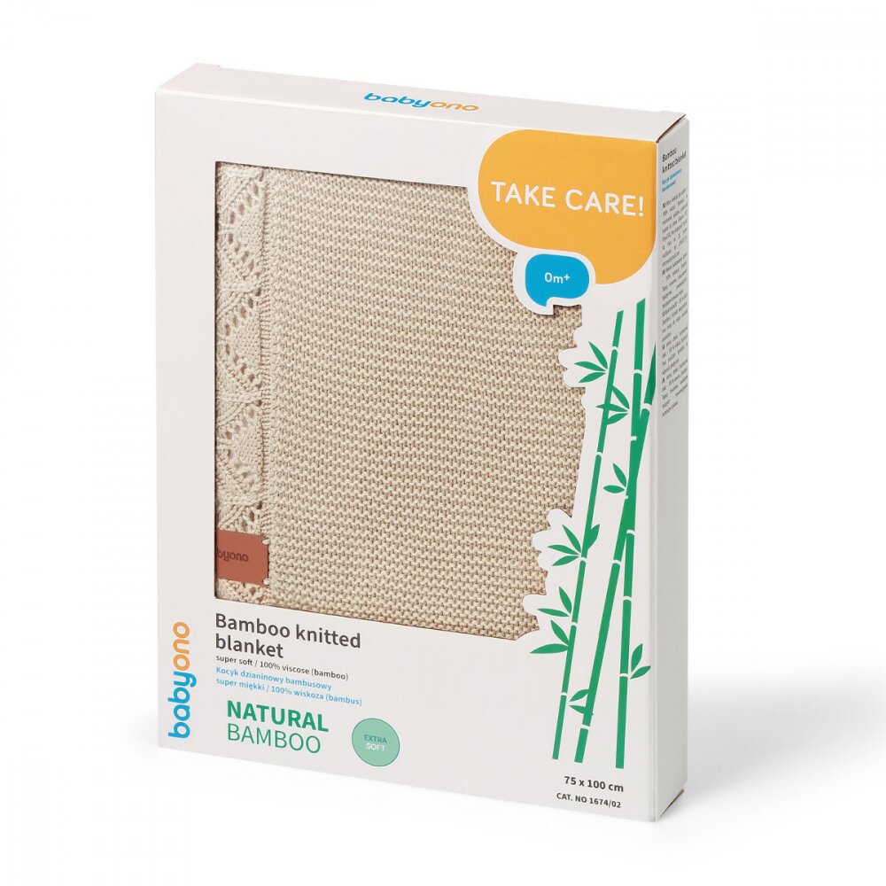 BABYONO Paturica tricotata 167402 din fibre de bambus crem 75x100 cm