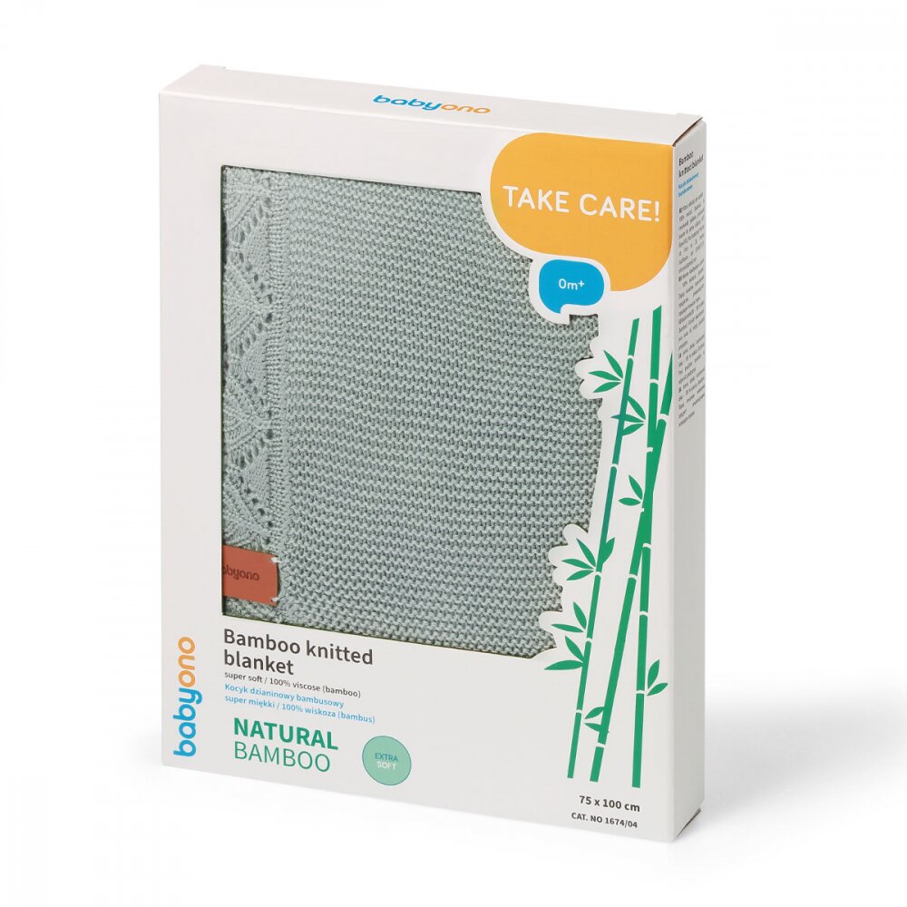 BABYONO Paturica tricotata 167404 din fibre de bambus verde 75x100 cm