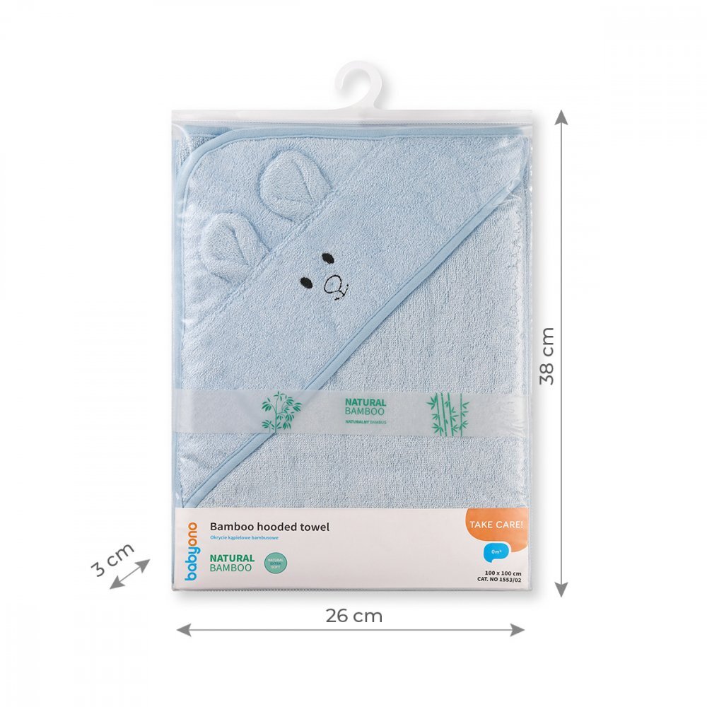 BABYONO Prosop baie bambus cu gluga 100 x 100 cm albastru