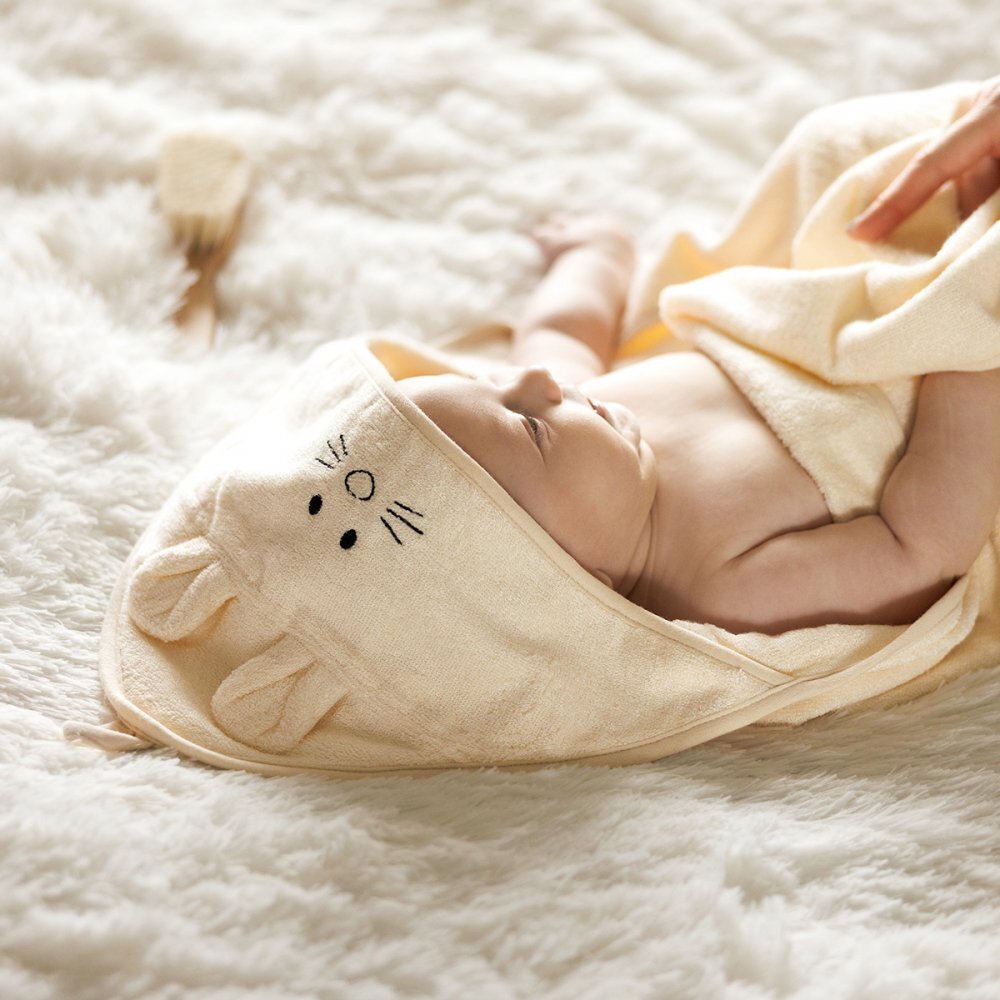 BABYONO Prosop baie bambus cu gluga 100 x 100 cm crem