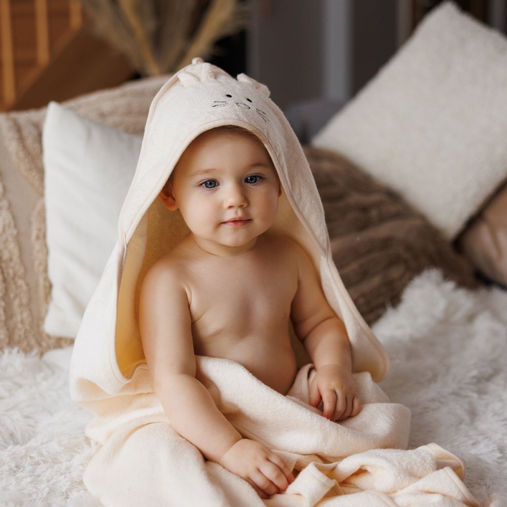 BABYONO Prosop baie bambus cu gluga 100 x 100 cm crem