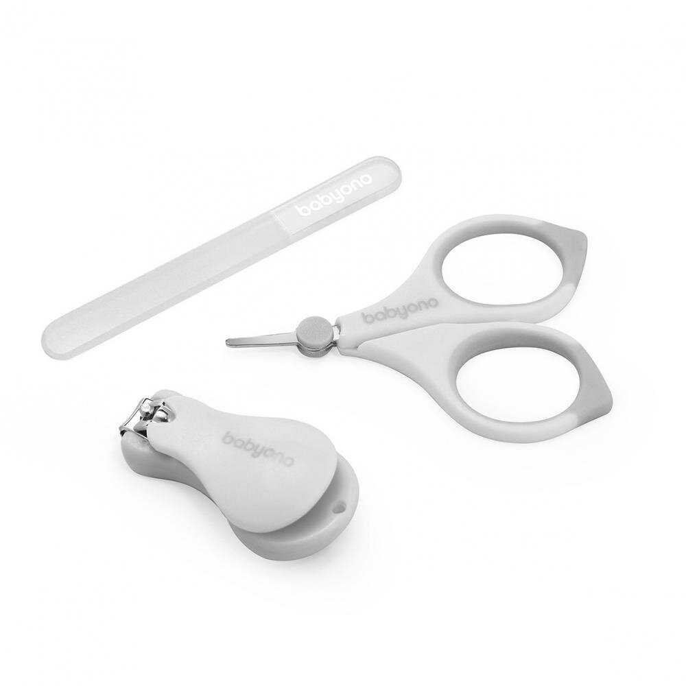 BABYONO Set 3 piese manichiura Baby Ono pentru copii cu suport gri