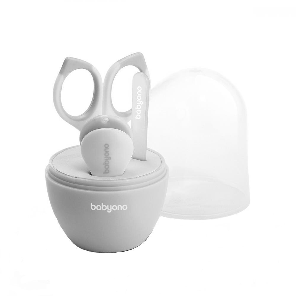 BABYONO Set 3 piese manichiura Baby Ono pentru copii cu suport gri