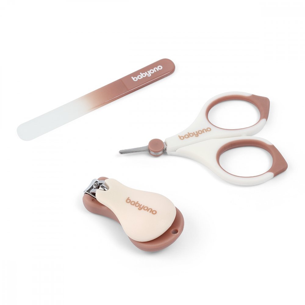 BABYONO Set 3 piese manichiura Baby Ono pentru copii cu suport maro