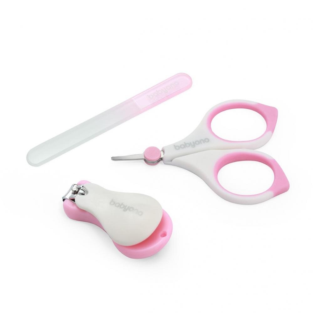 BABYONO Set 3 piese manichiura Baby Ono pentru copii cu suport roz