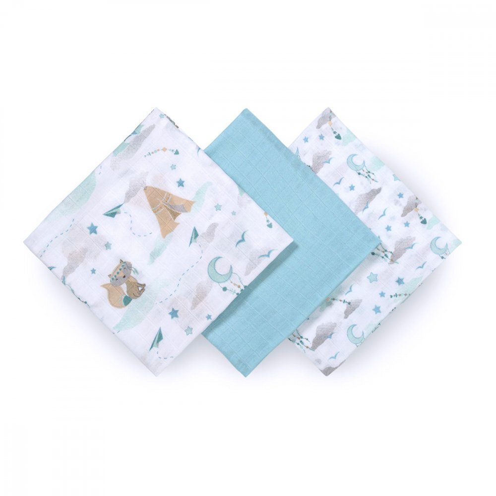 BABYONO Set 3 scutece cu fibre bambus natural albastru