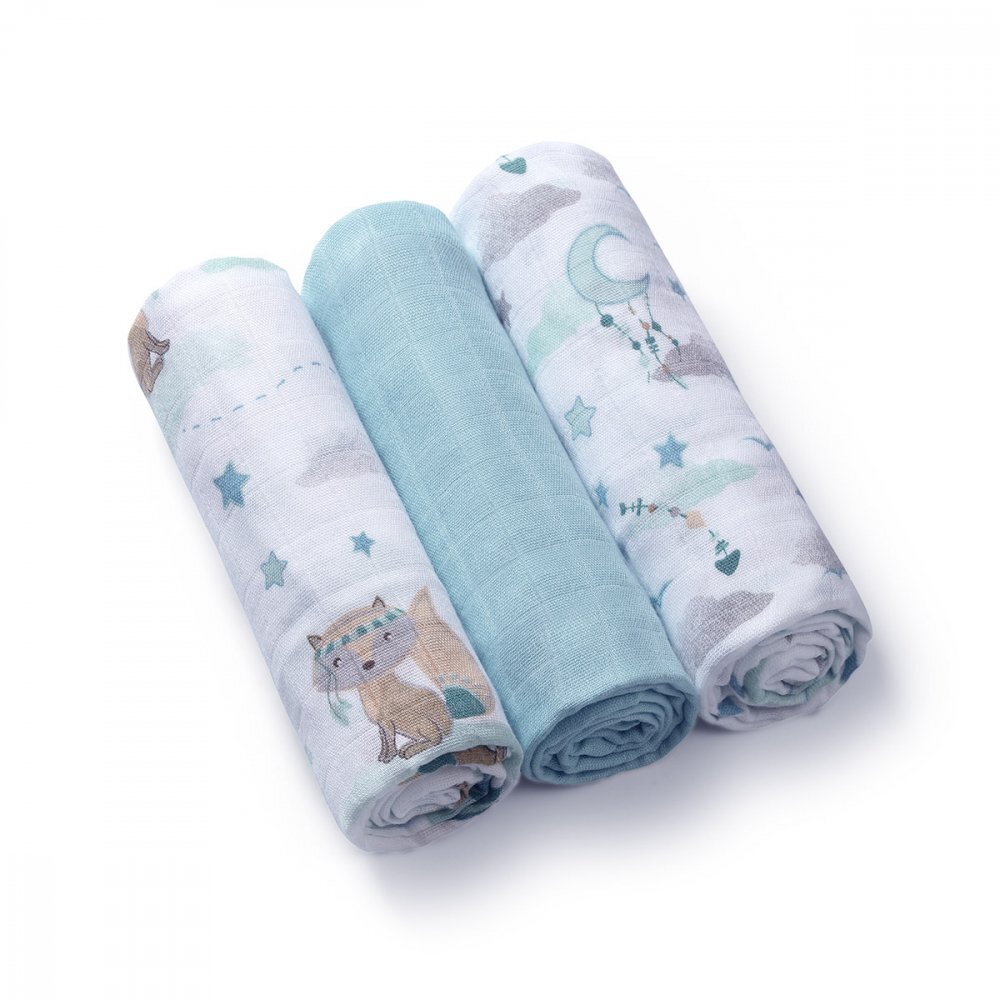 BABYONO Set 3 scutece cu fibre bambus natural albastru