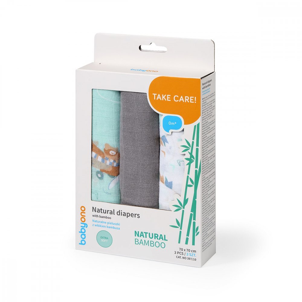 BABYONO Set 3 scutece cu fibre bambus natural gri