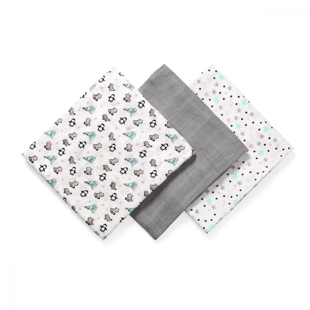 BABYONO Set 3 scutece din bumbac si bambus Baby Ono Bamboo 02 Gri