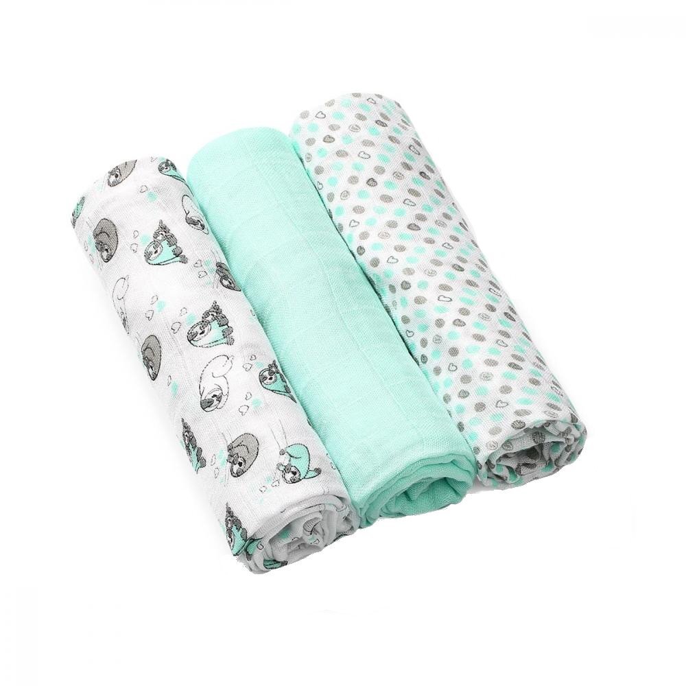 BABYONO Set 3 scutece din bumbac si bambus Baby Ono Bamboo 04 Verde deschis