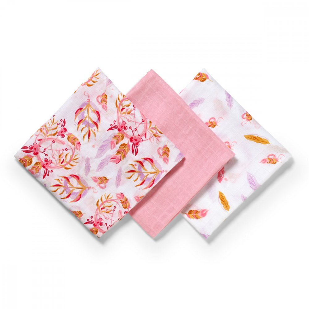 BABYONO Set 3 scutece din bumbac si bambus Baby Ono Bamboo 07 roz