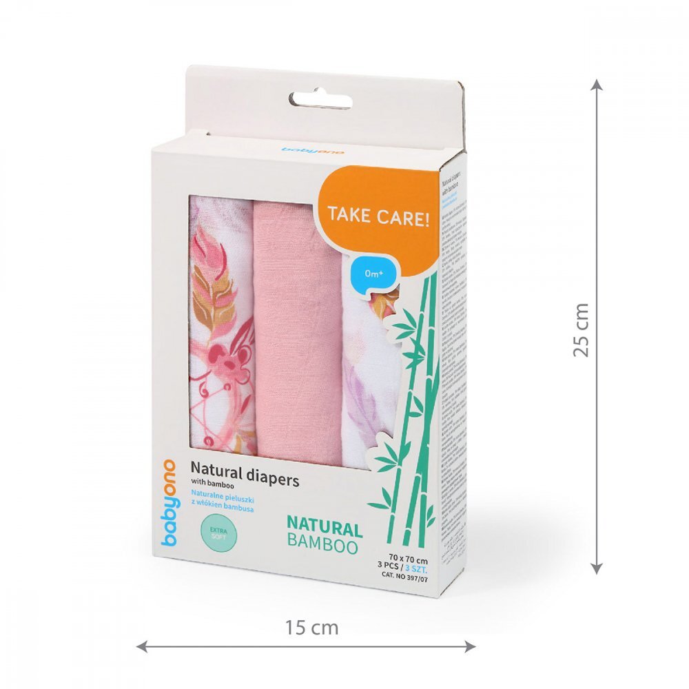 BABYONO Set 3 scutece din bumbac si bambus Baby Ono Bamboo 07 roz