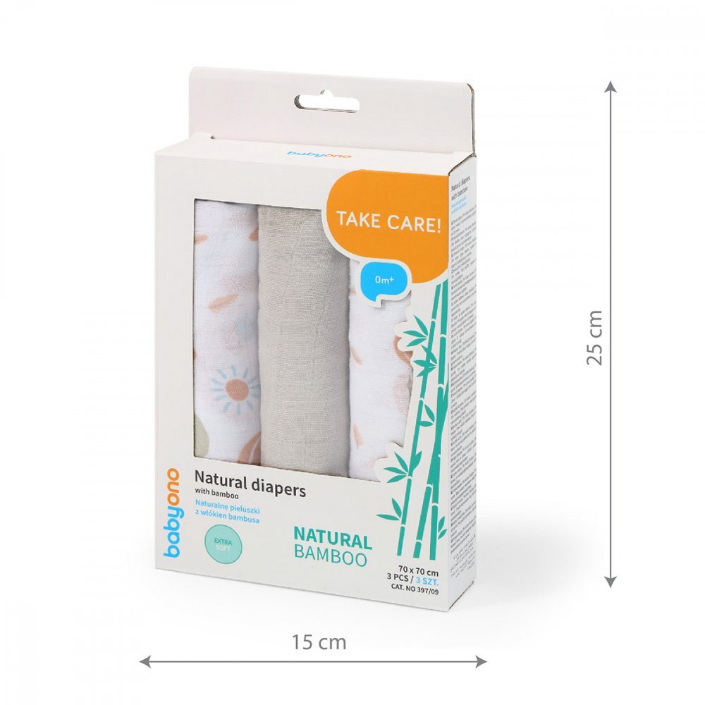 BABYONO Set 3 scutece din bumbac si bambus Baby Ono Bamboo 09 gri